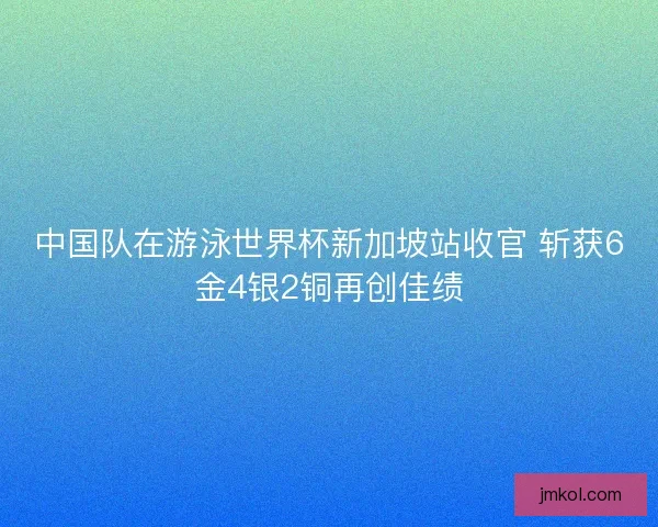 中国队在游泳世界杯新加坡站收官 斩获6金4银2铜再创佳绩